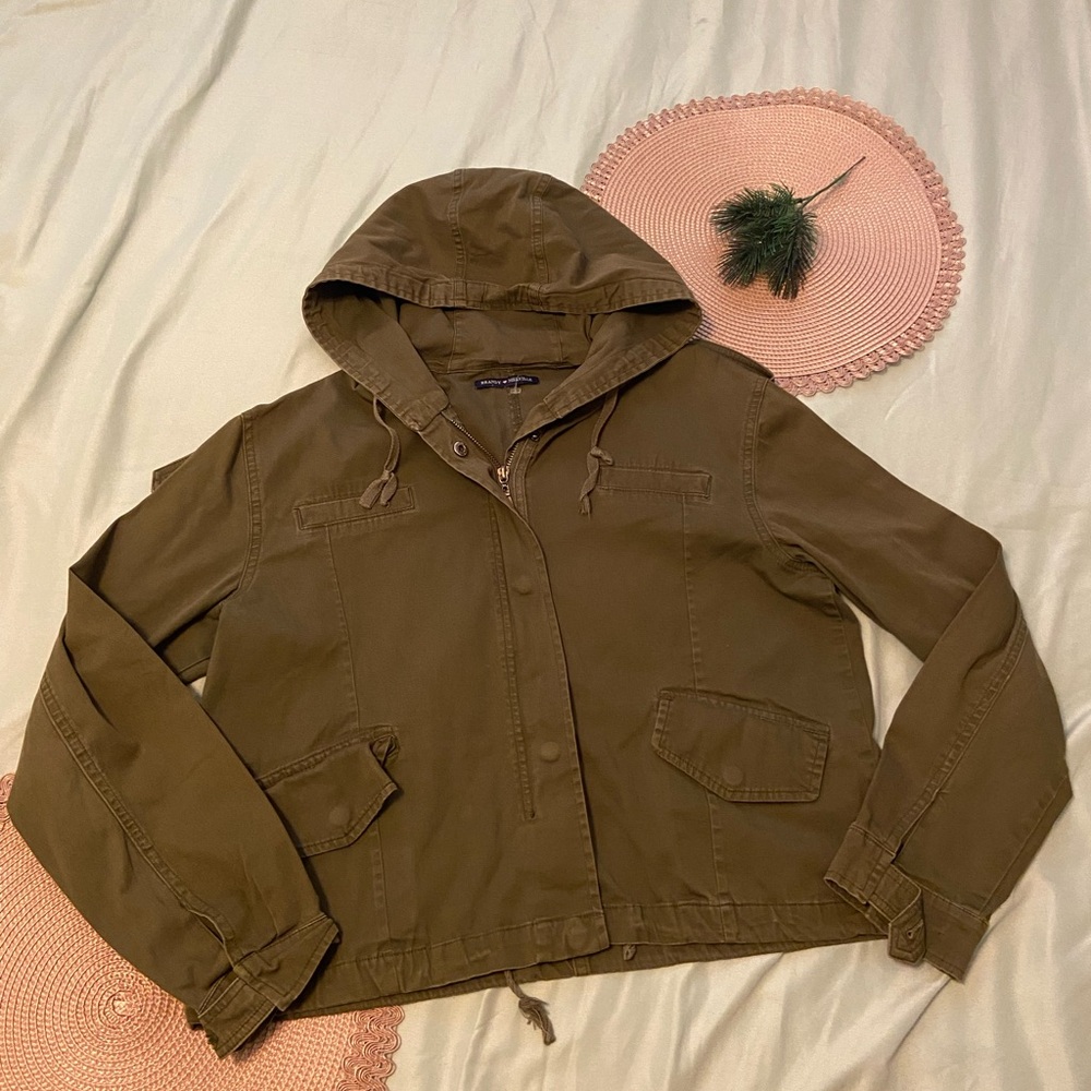 Brandy Melville Green Utility Jacket Hooded Cropped